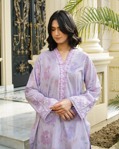 Elina - Crimson Red Floral Lawn Suit with Chiffon Dupatta-Unstitched