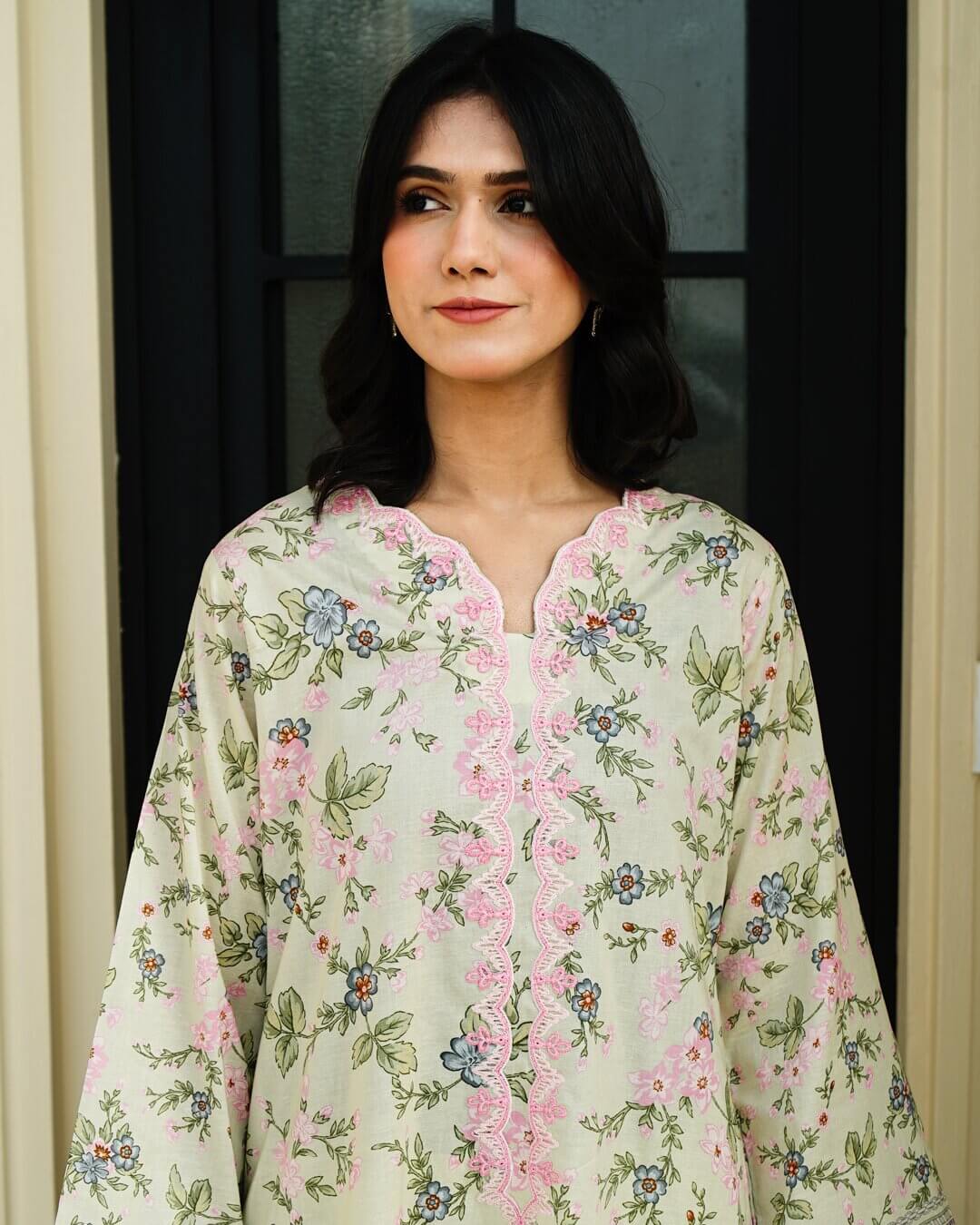 Fayla - Pastel Mint Green Floral Lawn Suit with Chiffon Dupatta-Unstitched