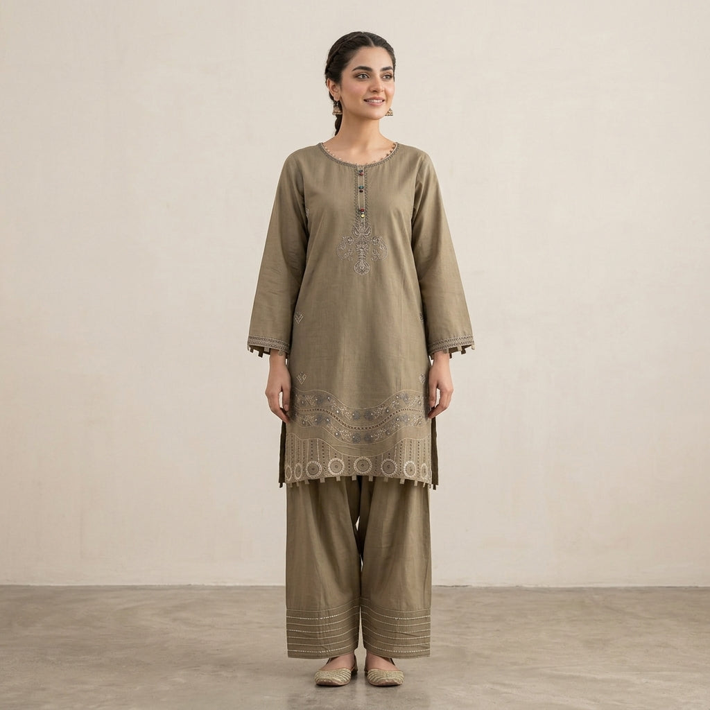 Olive Grace – Embroidered Premium 2-Piece Cotton Lawn Suit