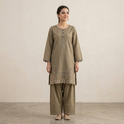 Olive Grace – Embroidered Premium 2-Piece Cotton Lawn Suit