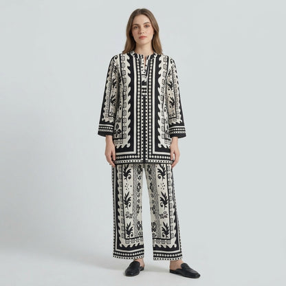 Monochrome Lattice – Printed 2-Piece Lawn Co-Ord Set