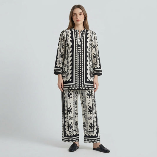 Monochrome Lattice – Printed 2-Piece Lawn Co-Ord Set