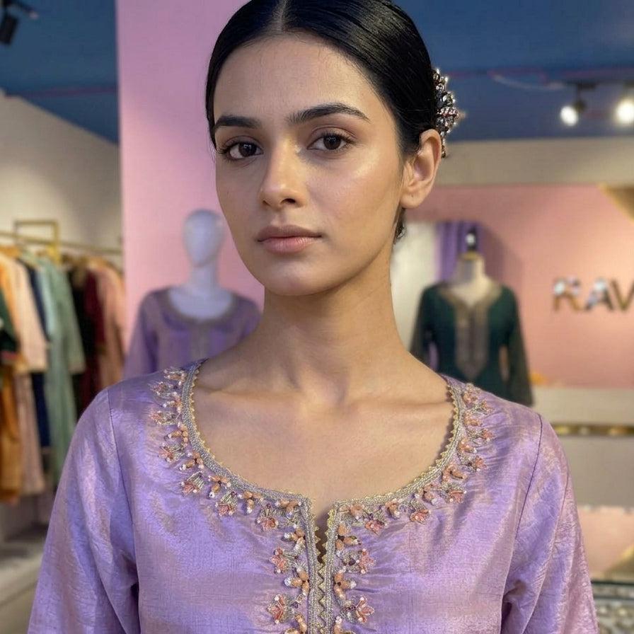 Lilac Allure – Embellished Sheesha Silk Formal Suit