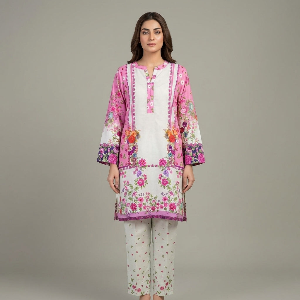 Pink Blossom – Floral Printed 2-Piece Lawn Co-Ord Set