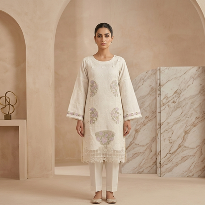 Serene White Embroidered Chikankari Cotton Kurta Set
