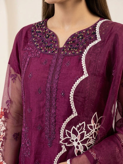 Royal Plum – Embellished Premium 3-Piece Organza Suit