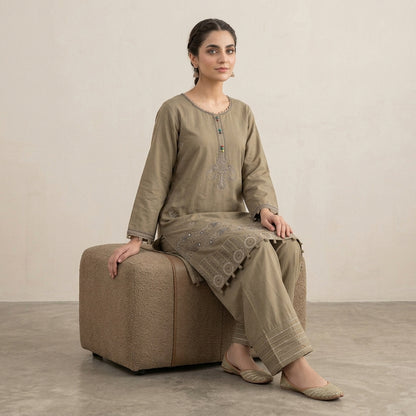 Olive Grace – Embroidered Premium 2-Piece Cotton Lawn Suit