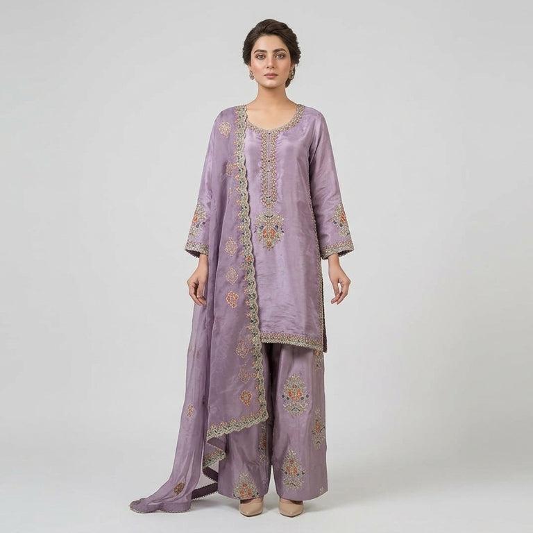 Lilac Allure – Embellished Sheesha Silk Formal Suit