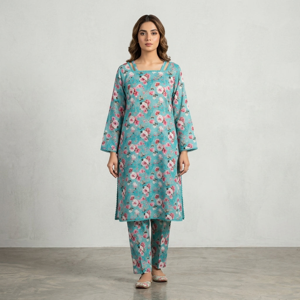 Aqua Bloom – Floral Printed 2-Piece Lawn Suit