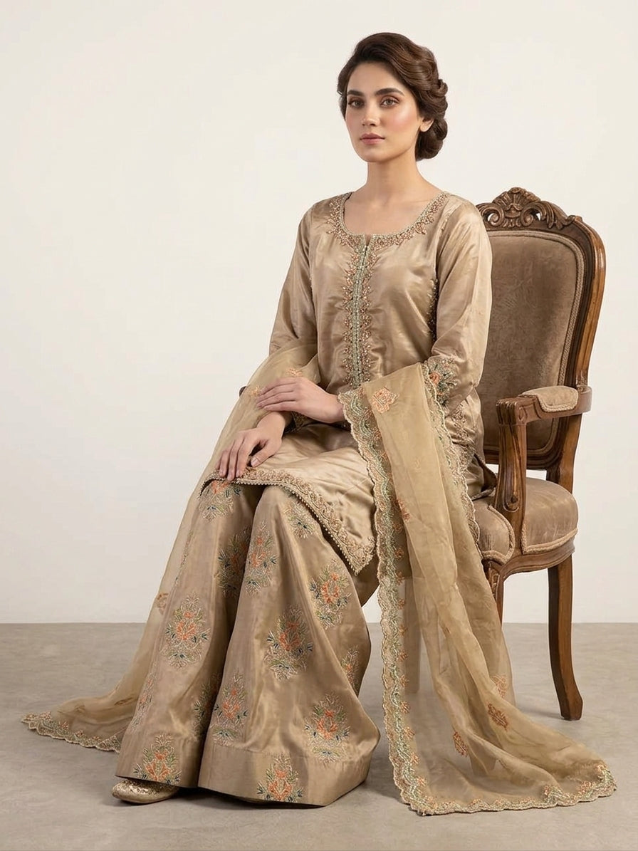 Golden Hour – Hand-Embellished Sheesha Silk Formal Suit