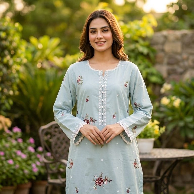Serene Mint & Cream Embroidered 2-Piece Cotton Lawn Suit