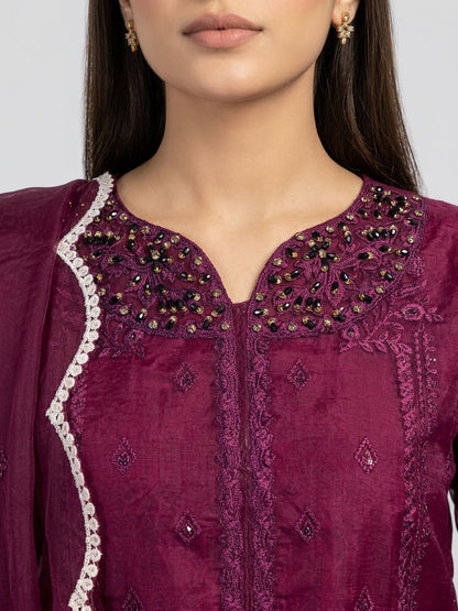 Royal Plum – Embellished Premium 3-Piece Organza Suit