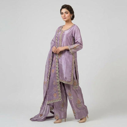 Lilac Allure – Embellished Sheesha Silk Formal Suit