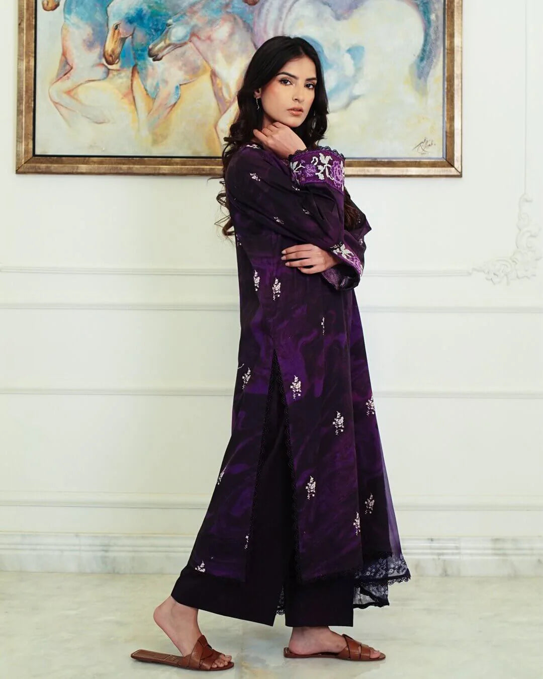 Nira - Elegant Blush Pink Floral Lawn Suit with Chiffon Dupatta-Unstitched