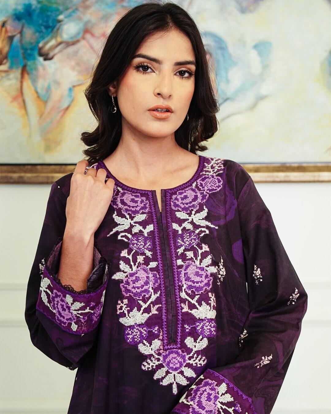 Nira - Elegant Blush Pink Floral Lawn Suit with Chiffon Dupatta-Unstitched