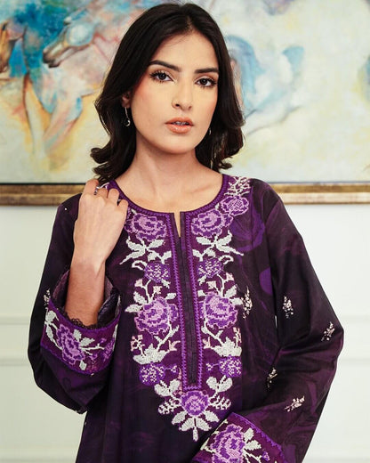 Nira - Elegant Blush Pink Floral Lawn Suit with Chiffon Dupatta-Unstitched
