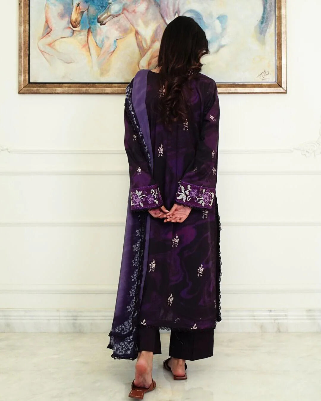 Nira - Elegant Blush Pink Floral Lawn Suit with Chiffon Dupatta-Unstitched