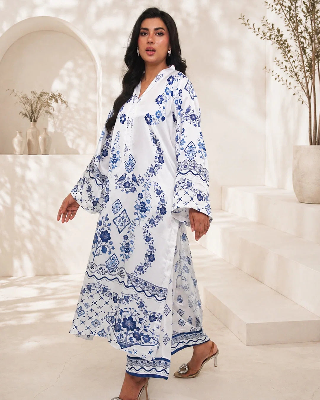 Porcelain Indigo – Printed Premium Silk 2-Piece Suit