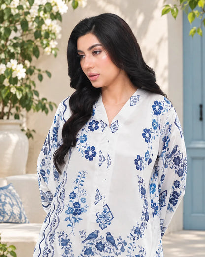 Porcelain Indigo – Printed Premium Silk 2-Piece Suit