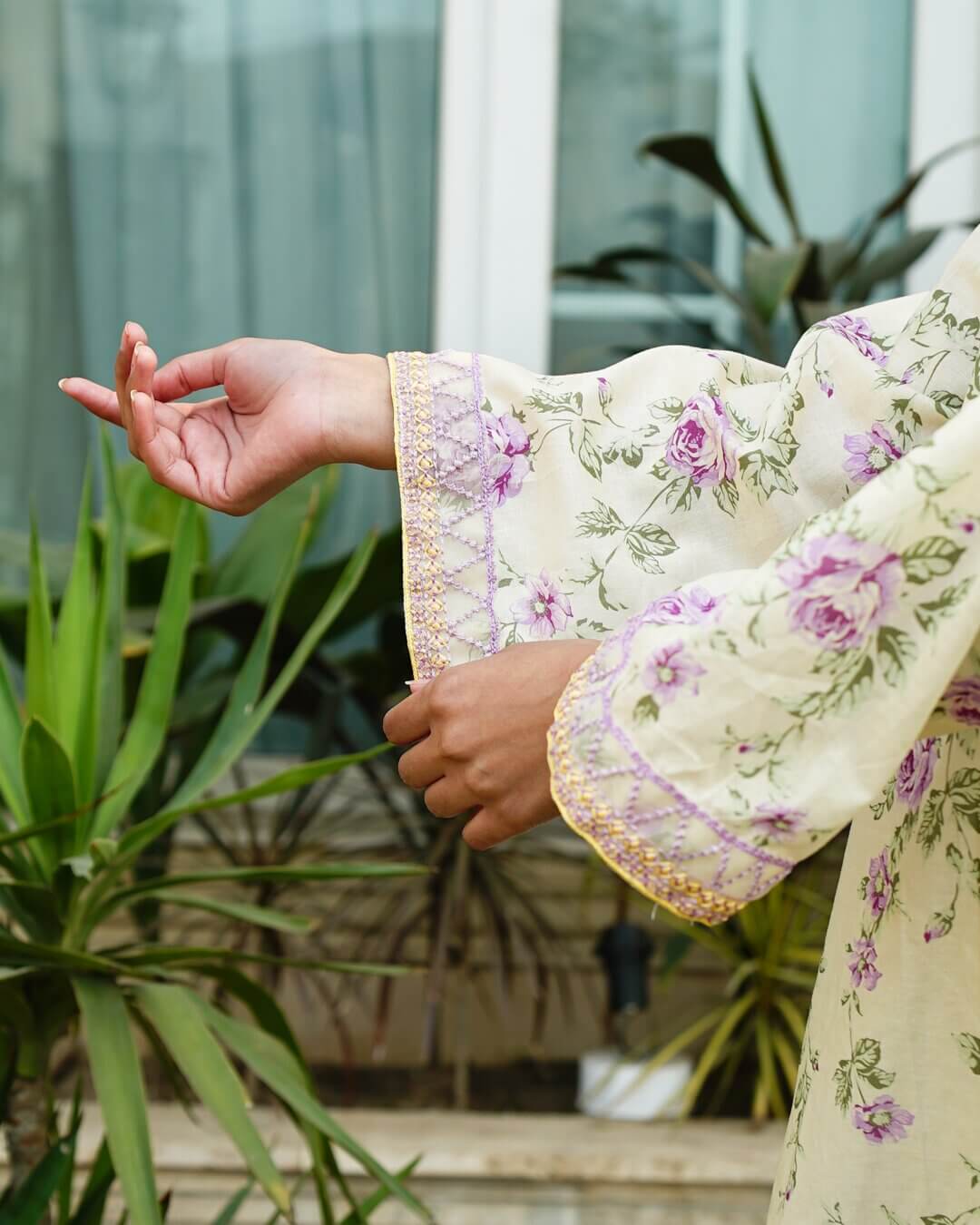 Selin - Soft Pastel Floral Lawn Suit with Chiffon Dupatta-Unstitched