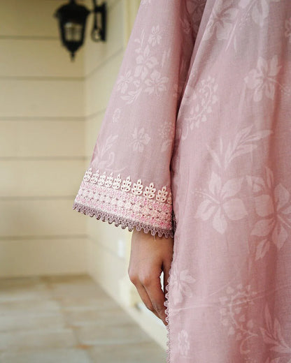Vanya - Elegant Beige Floral Lawn Suit with Chiffon Dupatta-Unstitched