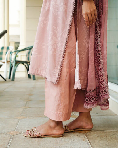 Vanya - Elegant Beige Floral Lawn Suit with Chiffon Dupatta-Unstitched