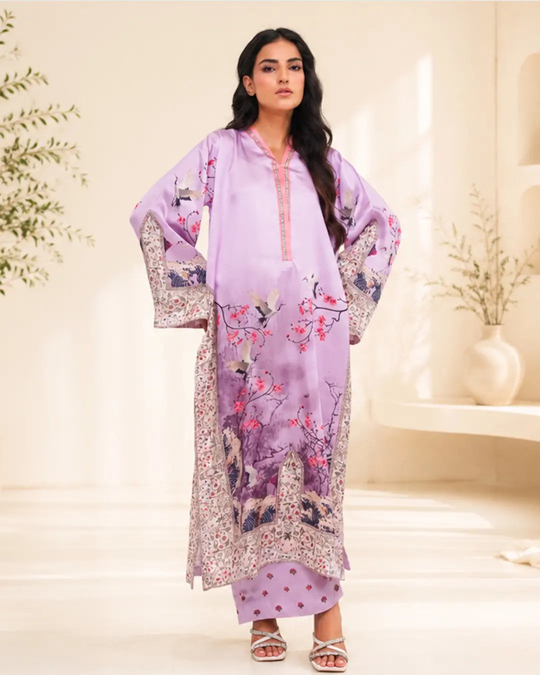 Lilac Blossom – Printed Premium Silk 2-Piece Suit