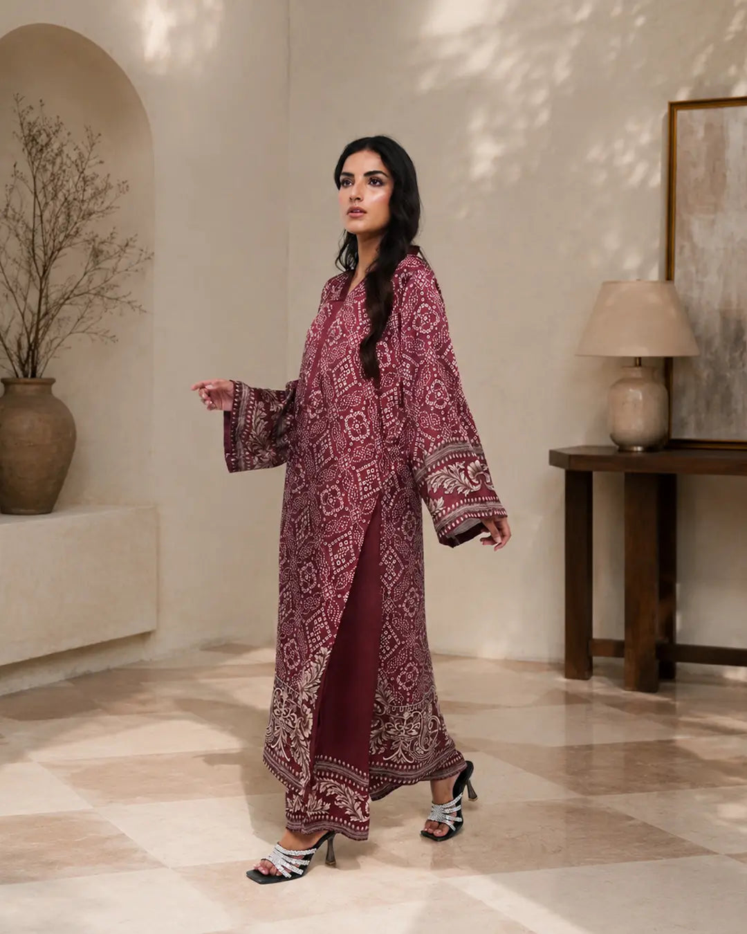 Plum Chunri – Printed Premium Silk 2-Piece Suit