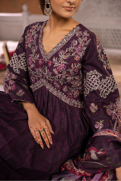 Cotton Cambric Printed Frock 3Pc