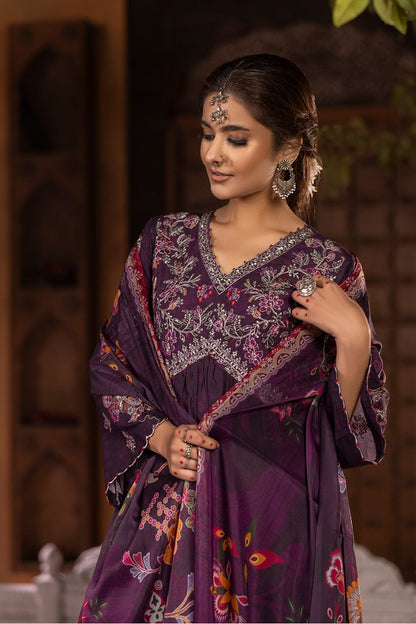 Cotton Cambric Printed Frock 3Pc