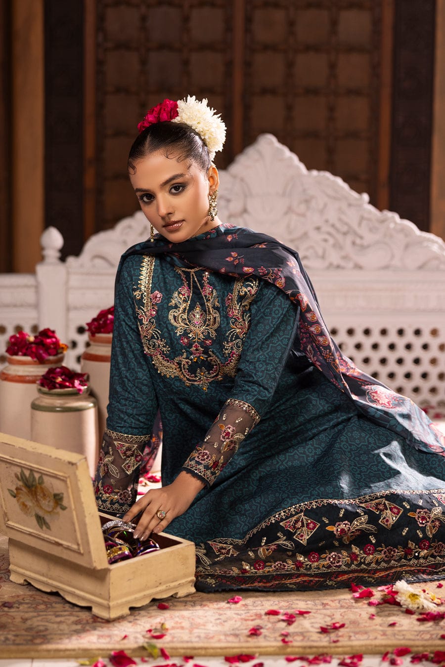Cotton Cambric Printed Frock 3Pc