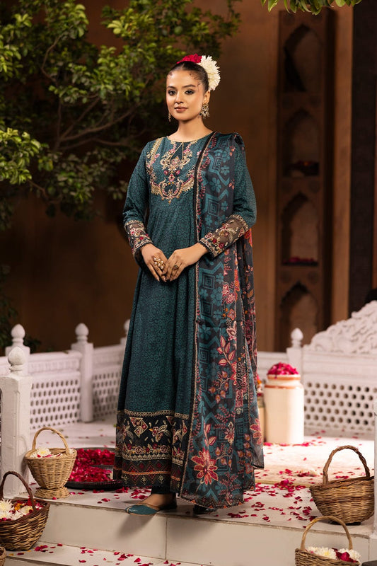 Cotton Cambric Printed Frock 3Pc