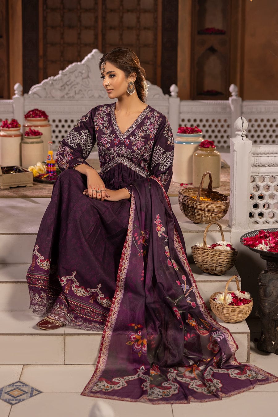 Cotton Cambric Printed Frock 3Pc