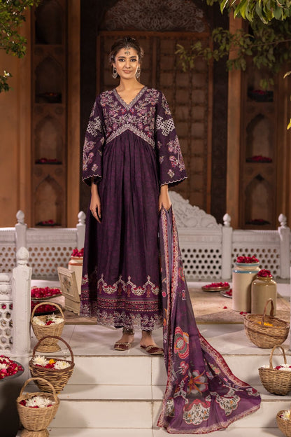 Cotton Cambric Printed Frock 3Pc