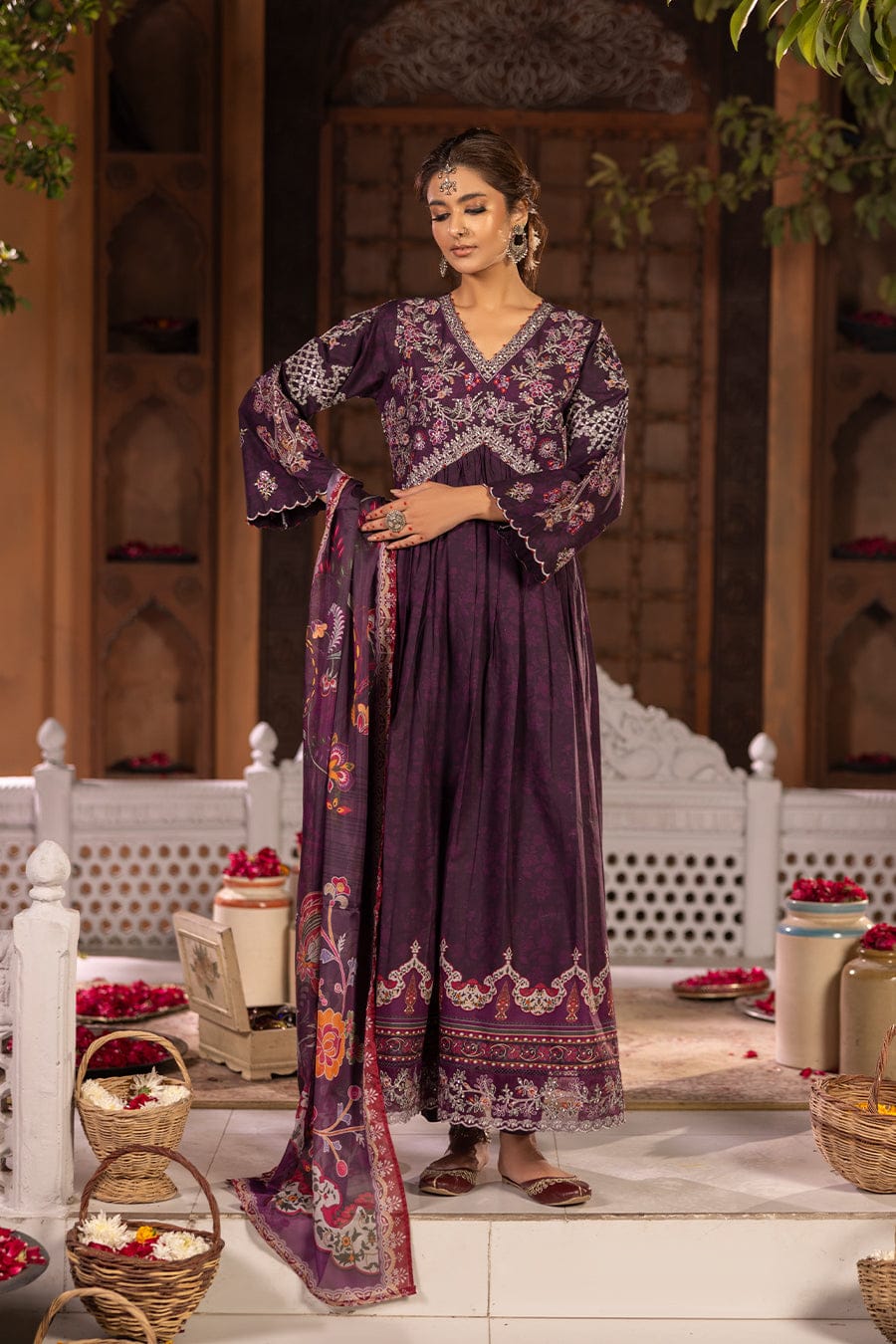 Cotton Cambric Printed Frock 3Pc
