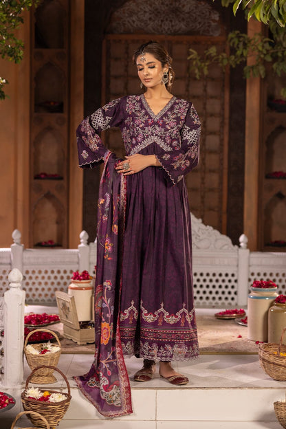 Cotton Cambric Printed Frock 3Pc