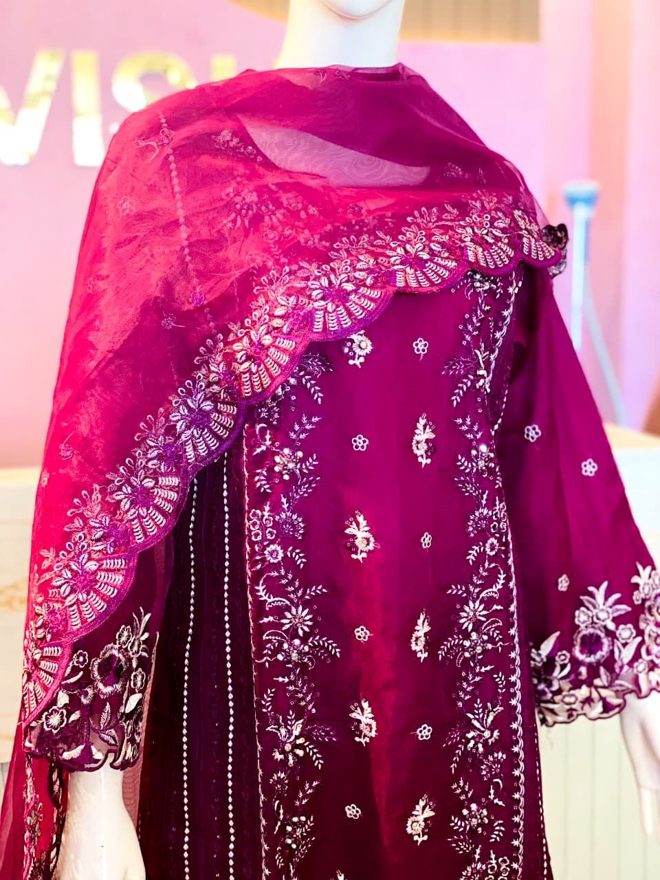 Royal Magenta Hand-Embellished Organza Formal Suite