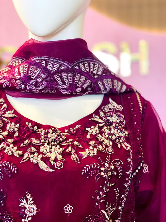 Royal Magenta Hand-Embellished Organza Formal Suite