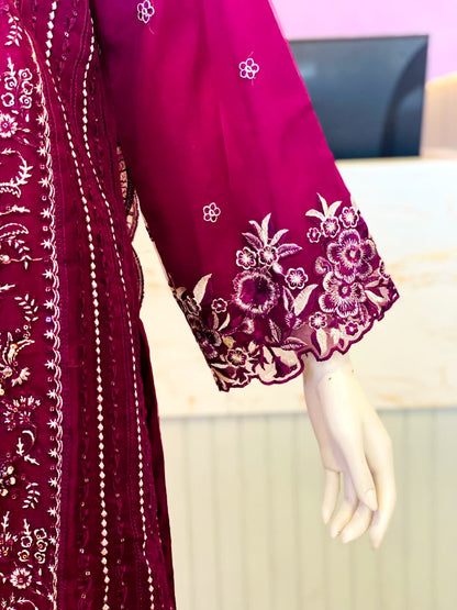 Royal Magenta Hand-Embellished Organza Formal Suite