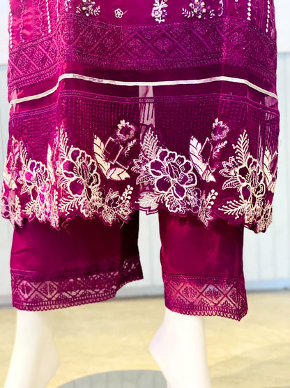 Royal Magenta Hand-Embellished Organza Formal Suite