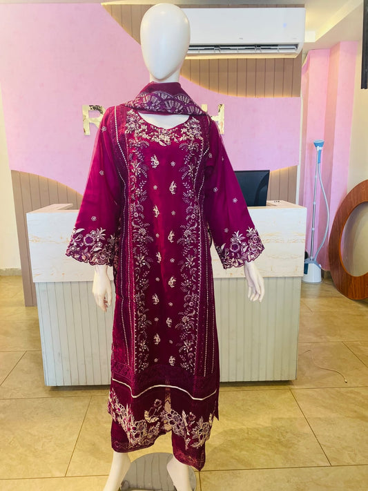 Royal Magenta Hand-Embellished Organza Formal Suite