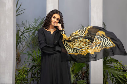 Sophisticated Jet Black Georgette 2-Piece Cord Set with Pleated Tunic and Trousers