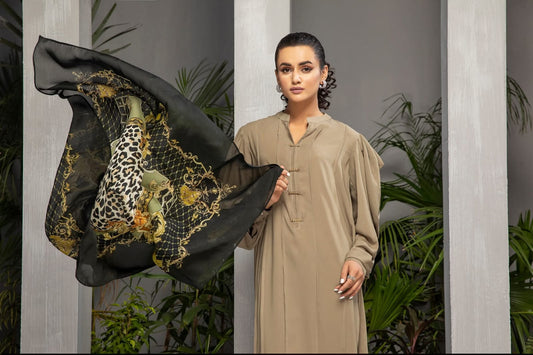 Elegant Taupe Georgette 2-Piece Cord Set with Tunic and Trousers