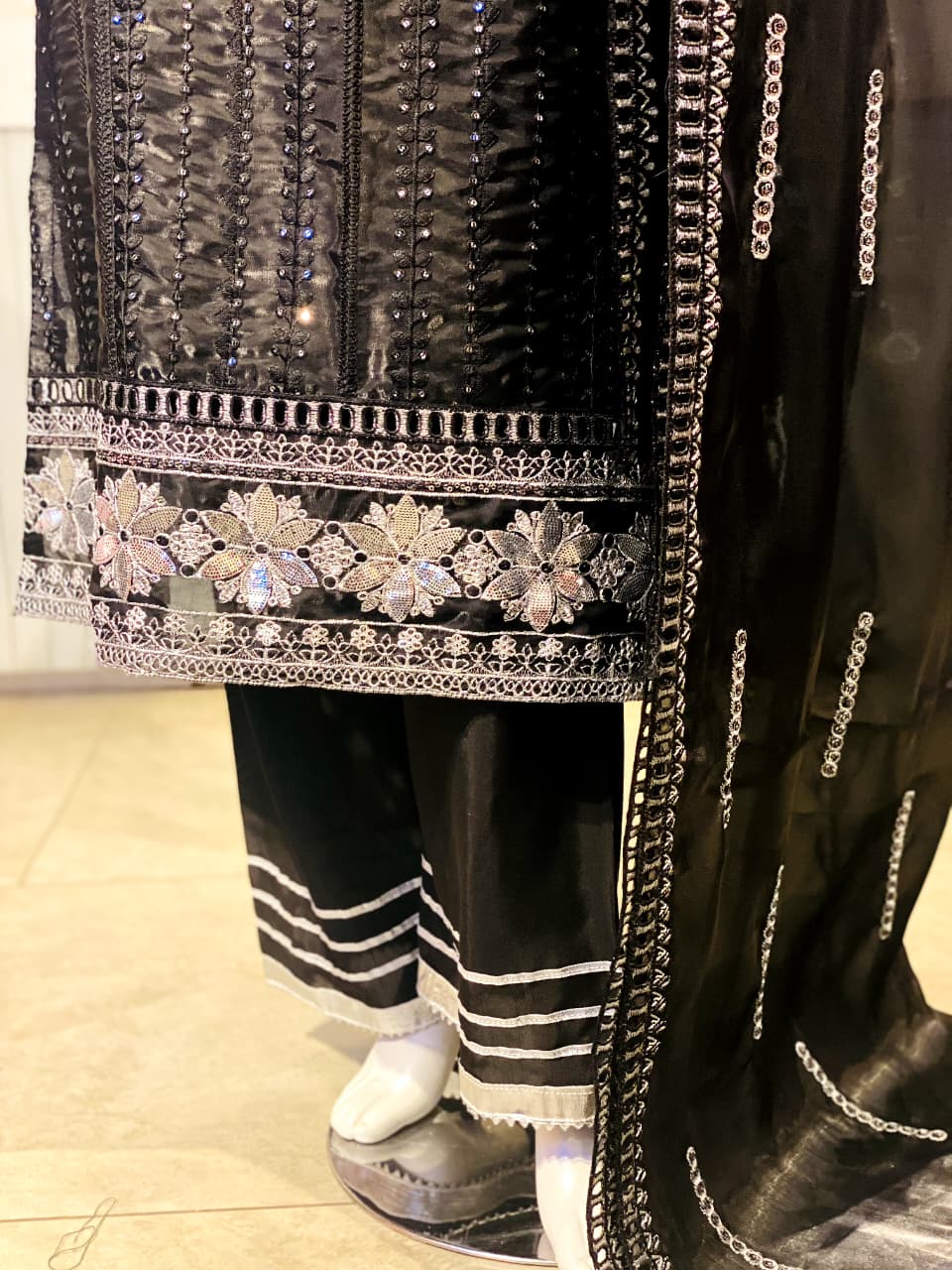 Classic Black Hand-Embellished Sheesha Silk Ensemble