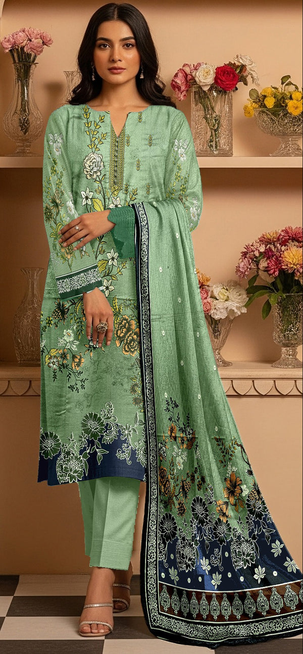 Embroidered Lawn 3-Piece Suit – Sage Mint