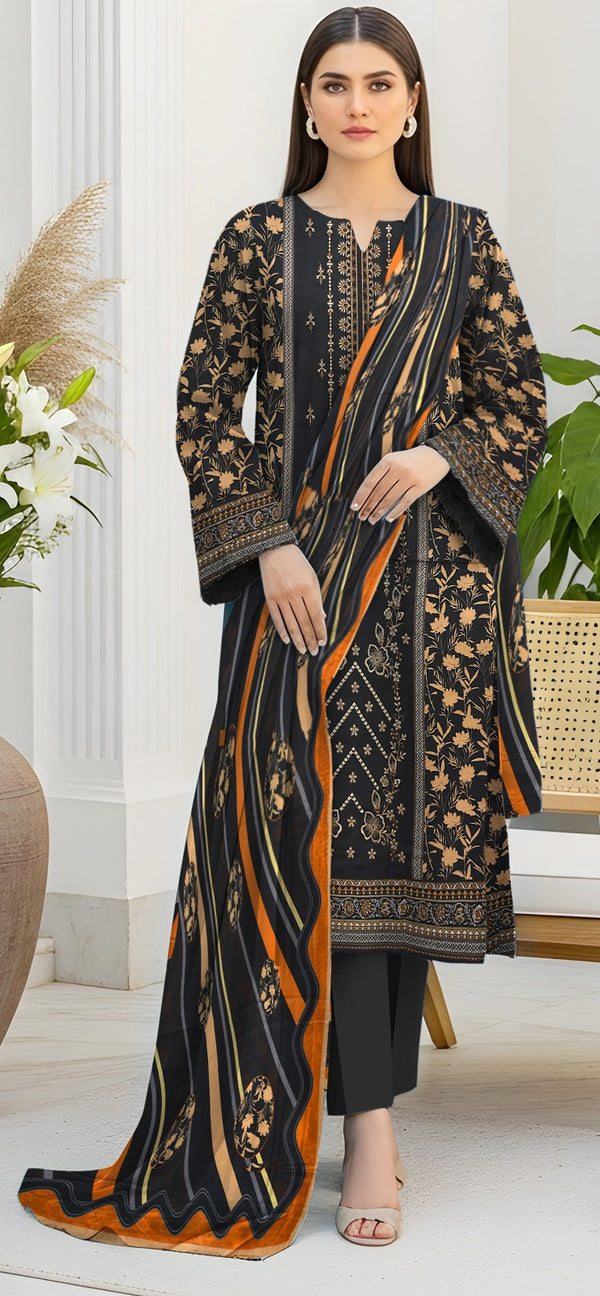 Embroidered Lawn 3-Piece Suit – Midnight Onyx