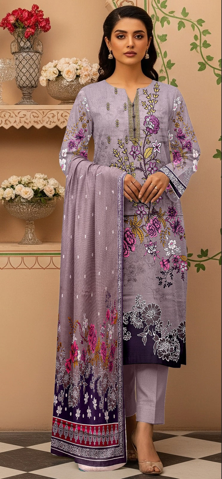 Embroidered Lawn 3-Piece Suit – Soft Lavender