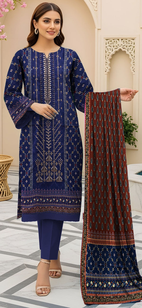 Embroidered Lawn 3-Piece Suit – Royal Indigo