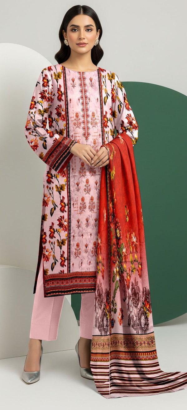 Embroidered Lawn 3-Piece Suit – Blush & Crimson