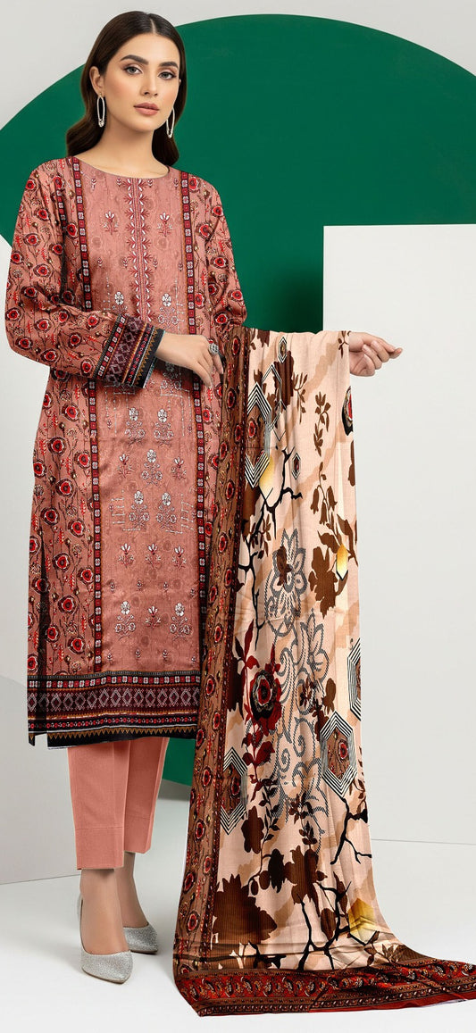 Embroidered Lawn 3-Piece Suit – Earthy Rose